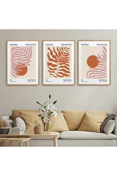 HOMEPACK Set de pictură din 3 piese cu cadru din lemn natural Hpn119
