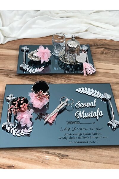 Masalsı Concept Nişan Söz Isteme Tepsisi Cam Dikdörtgen Yapraklı Söz Nişan Ve...