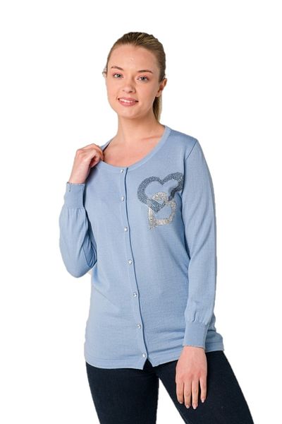 Solo Blue Heart Crystal Detailed Cardigan