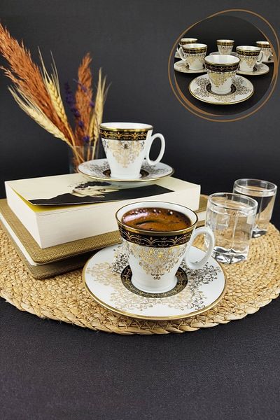 Digithome Lombardino Alara 6-Piece Porcelain Coffee Cup Set Gilded - Khr02 C320.004