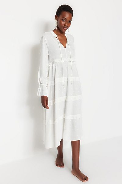 Trendyol Collection Ecru Ruffle Detailed Beach Dress TBESS19WR0068