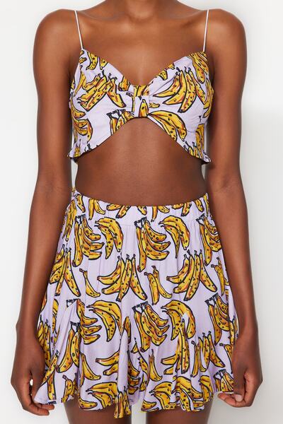Trendyol Collection Fruit Patterned Beach Blouse-Beach Skirt Set TBESS22AU0204