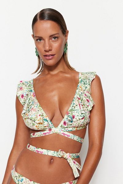 Trendyol Collection Virágmintás háromszög nyakkendős bikinifelső TBESS23BU00137