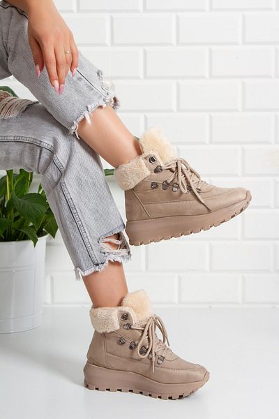 Aleza Shoes Γυναικείες μπότες με γούνινο καστόρι μπεζ