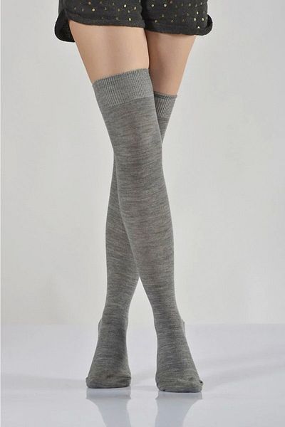 Moda1001 Дамски едноцветни чорапи над коляното - 35-40, светло сиви