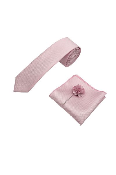 Brianze Candy Pink Necktie Handkerchief Collar Flower Set