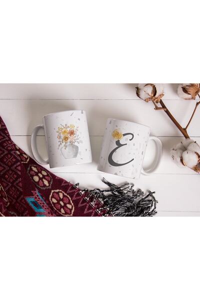 Siyer Yayınları Letter E Printed Flower Patterned Special Mug