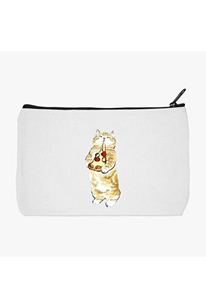 Siyer Yayınları حامل قلم مطبوع على شكل قطة تأكل البيتزا