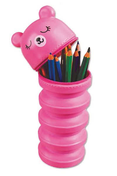 FLY COLOR Silicone Magnifying and Shrinkable Bellows Pencil Case Pink