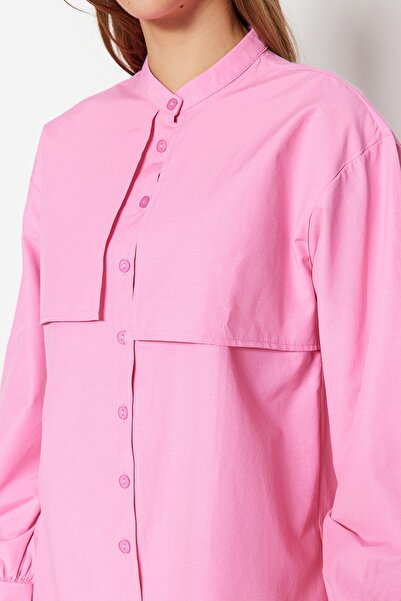 Trendyol Modest Pink Roba részletes szőtt pamut ing TCTSS23TG00030