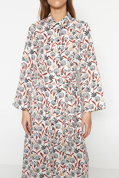 Trendyol Modest Různobarevné vzorované košilové šaty z tkaného plátna TCTSS23EB00287