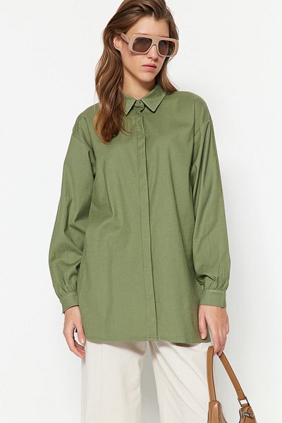 Trendyol Modest Хакі Спинка гіпелі ткана Gomlek TCTSS23TG00061 TCTSS23TG00061