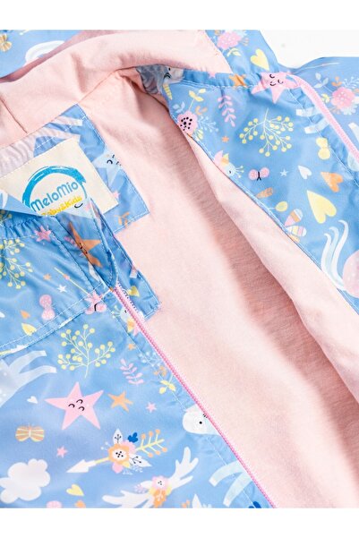 Melomio Baby Kids Unicorn Patterned Hooded Waterproof Waterproof Raincoat - Combed Cotton Lined