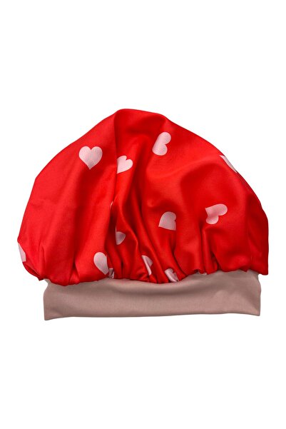 pistore Set bonetă și agrafă din satin cu model inimă roșie pentru păr creț