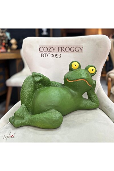 MÜKEMEL Şaşkın Yeşil Kurbağa Figürü – Rahat Poz Bahçe Dekoru – Dış Mekan Heyk...