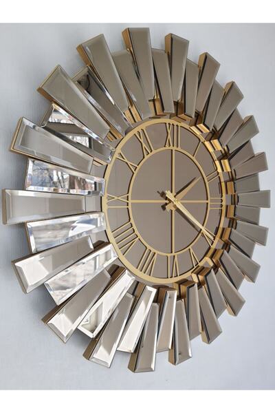 AYNA DENİZİ Güneş Twins Gold Bronze Model Altın Bronz Renk 70 Cm Dekoratif Aynalı Duvar Saati