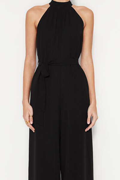 Trendyol Collection Black Belted Maxi Chiffon Lined Woven Jumpsuit TWOSS23TU00093