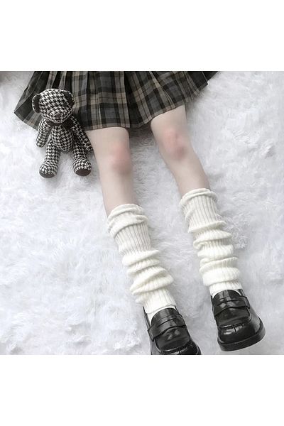 Köstebek Harajuku Kawaii Plain White Knit Winter Leggings