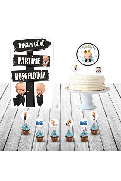 SİYAH PARTİ EVİ Patron Bebek Doğum Günü Masa Maketi / Pasta Süsü
