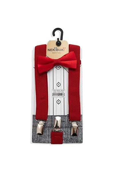 Bebilobi Erkek Çocuk Pantolon Askı Papyon Seti - Kırmızı