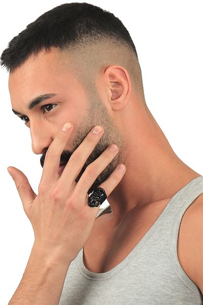 LABALABA خاتم جمجمة على الطراز القوطي قابل للتعديل مطلي بأكسيد أسود للرجال