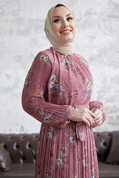 InStyle Kvetinové skladané šifónové šaty Maria - Dusty Rose