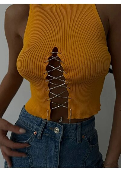 vuvutasarım Μπλούζα Mango Crop με στρογγυλή λαιμόκοψη με κορδόνια - Αμάνικο σχέδιο νέας σεζόν 23s15003