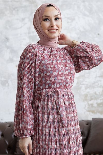 InStyle Miori Puntíkované šifonové šaty - Dusty Rose