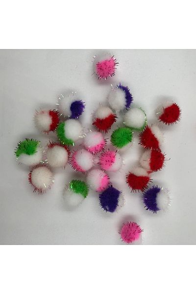 Yumuşakkeçe Glitter Mixed Color Plush Pompom Glitter Mixed Pompom 100 Pieces 2 Cm