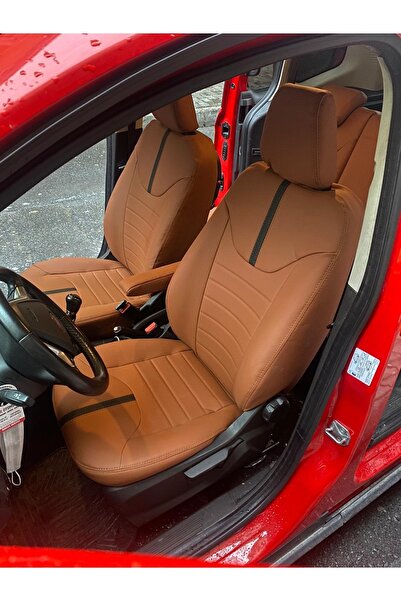 AKINCI مقعد خلفي خلفي Ford Courier 2+1 جلد أسمر كامل مع شريط أسود