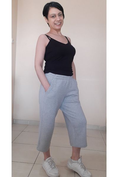 Mertcan Butik Gray Elastic Waist Capri Length Two Thread Tracksuit Bottom