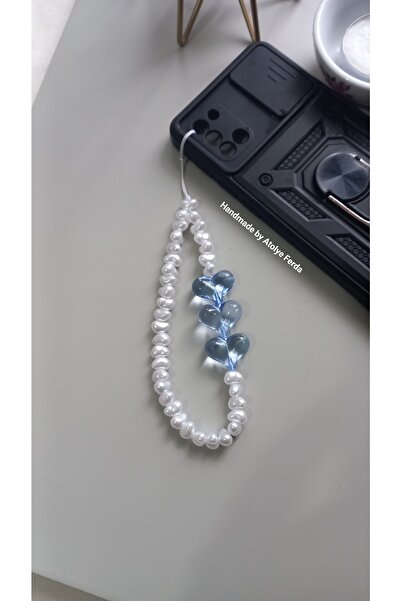 Atolye Ferda Inci Ve Mavi Kalp Telefon Charmı Telefon Süsü