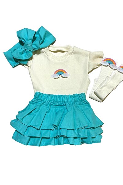 özge başaran Baby Girl Mint Ruffle Skirt with Shorts, Sleeveless Blouse, Rain...