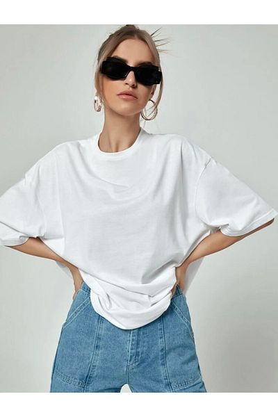 Josette Μπλουζάκι Unisex White Plain Crew Neck Oversize