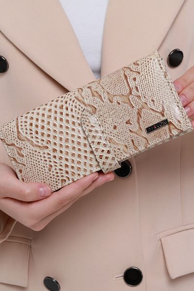 DERKON Crocodile Patterned Genuine Leather Beige Women's Wallet