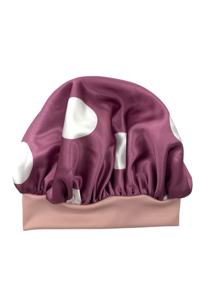 pistore Kıvırcık Saçlılar Için Mor Beyaz Puantiyeli Saten Bone