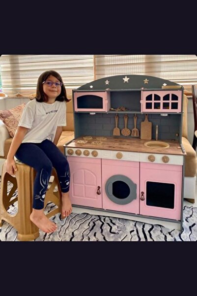 Hedef Ahşap Boyalı Ahşap Oyuncak Mutfak Servis Seti (1 LED AYDINLATMA HEDİYELİ)