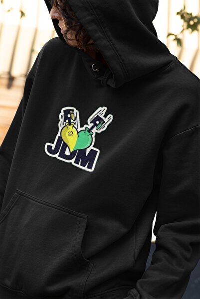 JDM 3-ниткова товста шерстяна чорна толстовка з капюшоном