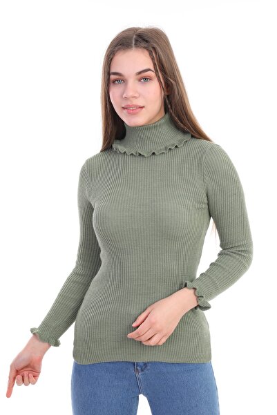 Sfg Life Moda Дамски трикотажен акрилен еластичен блуза с набори и рибарска яка