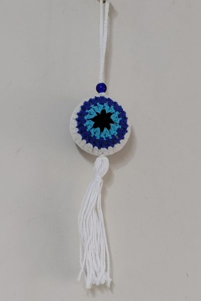 Mixperi Evil Eye Bead Patterned Tasseled White Car Ornament