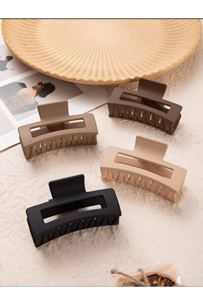 ALYESKA مشبك تاييم 4 قطع، مشبك مربع بني اللون