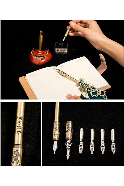 hediyeconcepti Vintage Feather Fountain Pen Set Extra Thin Fountain Pen Gifts Back School Gift Set For Student