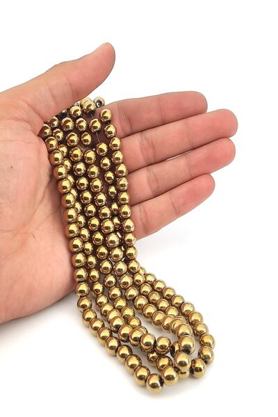 Selvi Konsept Hematit Doğal Taş Altın Sarısı Renk 8 mm 1 Dizi