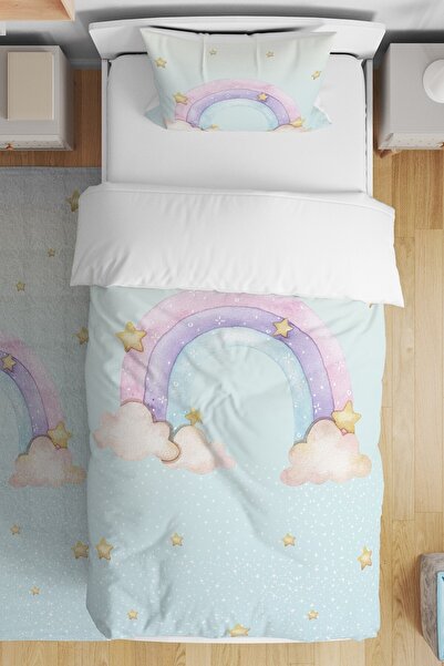 EVPANYA Powder Blue Rainbow Patterned Single Baby Kids Bedding Set