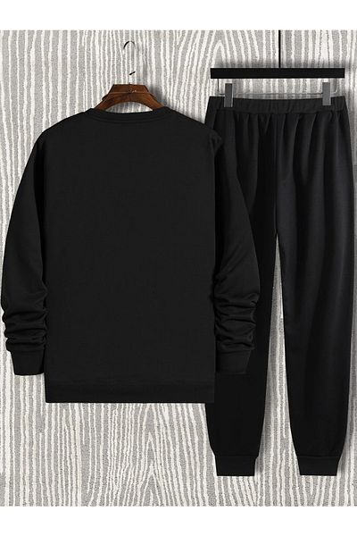 MODARİCH Men's Black Dareto Explore Bottom Top Tracksuit Set Oversize Crew Neck