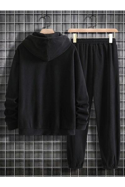 MODARİCH Men's Black New York Written Bottom Top Tracksuit Set Oversize Hooded