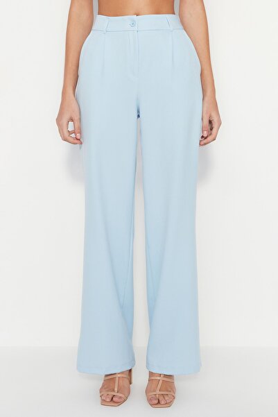 Trendyol Collection Světle modré tkané kalhoty s vysokým pasem a širokými nohavicemi TWOAW21PL0076