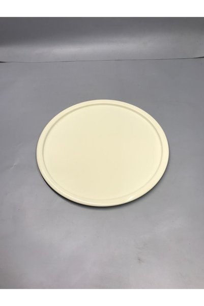 Mira züccaciye 30 Cm Matte Cream Metal Round Tea, Coffee, Cake Serving Tray Decorative Presentation Tray