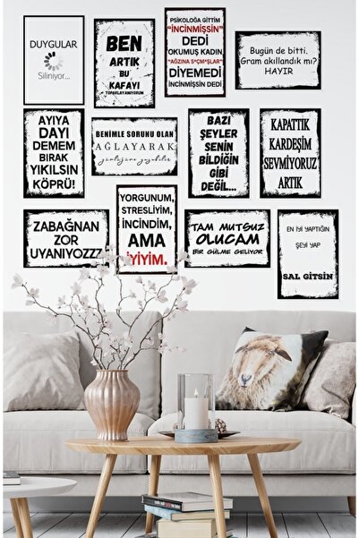TRENDPOSTER Duvar Sözleri 12 Parça Ahşap Mdf Tablo