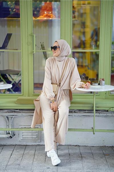 NS Moda Hijab Cross Tied Jumpsuit Cream Model-419